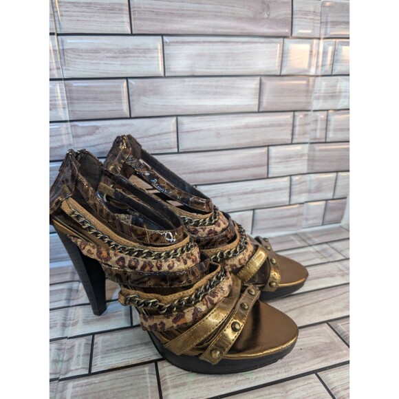 Bke High Heel Stiletto Shoes Womens 7.5 4 Inch Heels Zippered Back Gold Brown - Picture 1 of 16